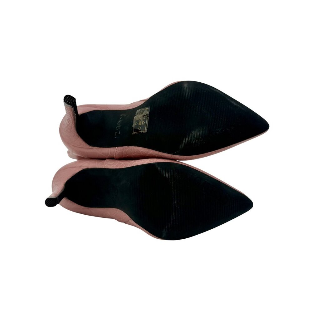 Guess Pink Vegan Croc Pointed Toe Knee High Stiletto Boots | Sexy Baddie Barbie - Picture 6 of 16